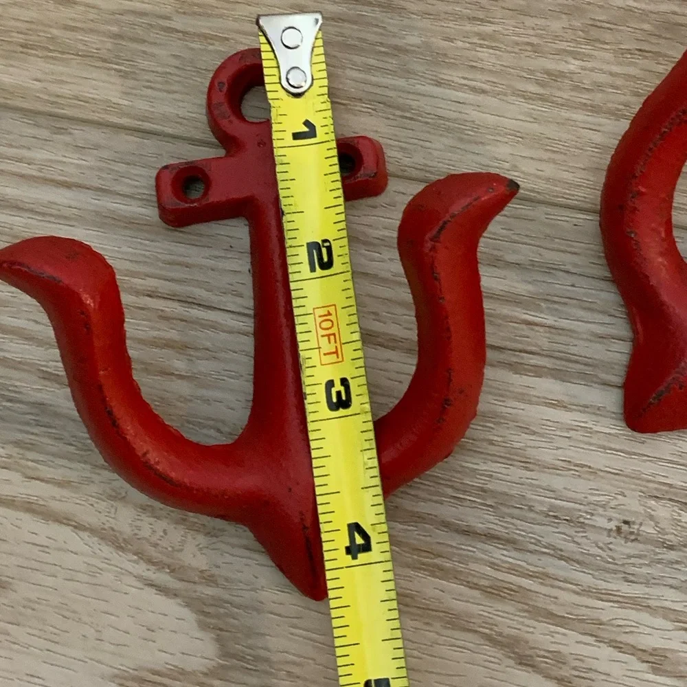Cast Iron Red Anchor Wall Hooks Hangers Lot of 2